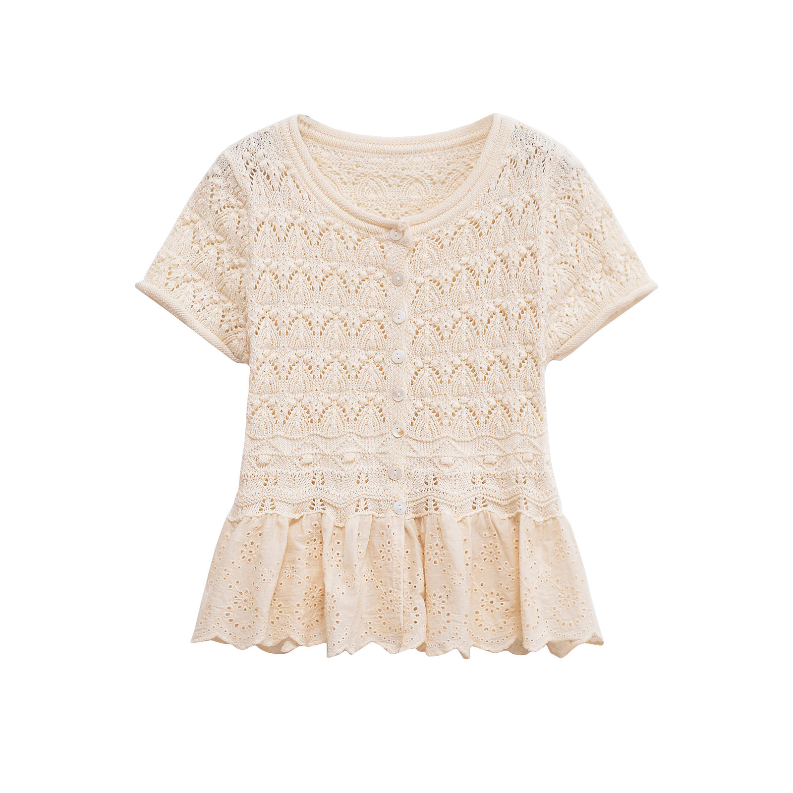 Three-Quarter Sleeve Crewneck Polyester Top