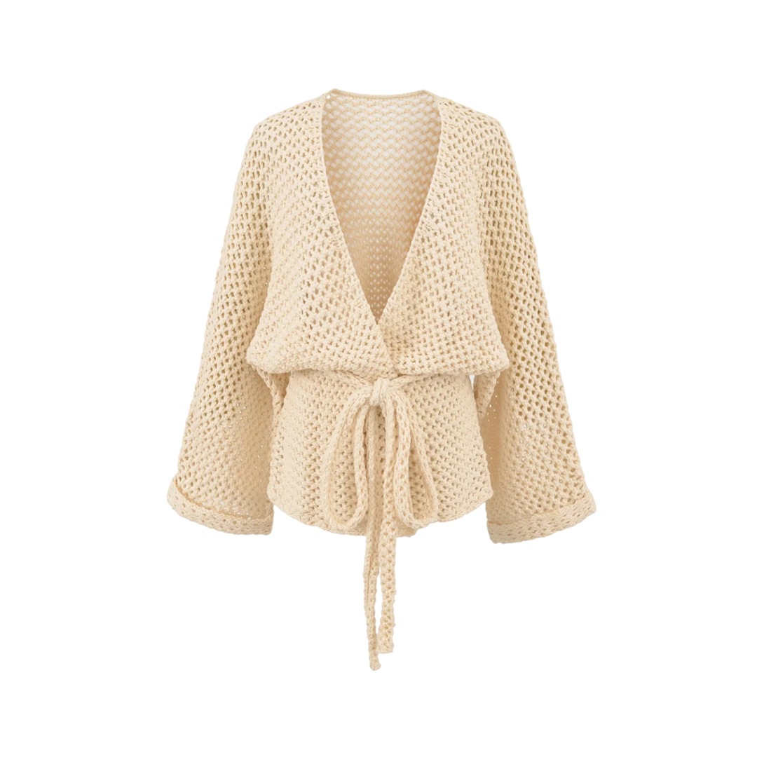 Lazy V-Neck Long Sleeve Plain Cardigan