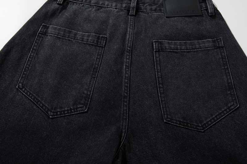 Retro Washed Deconstructed Knife-Edge Denim Pants Unisex Trendy Loose Hip-Hop Wide Leg Pants Black Scythe Style Pants