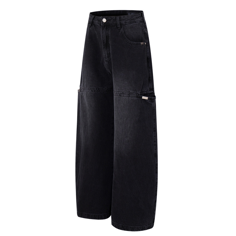 Streetwear Style Hip Hop Trendy Casual Black Knife Pants Ins Autumn Vintage Washed Loose Jeans