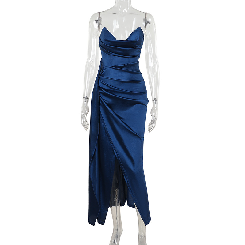 Plunge Neck High Rise Split Maxi Dress