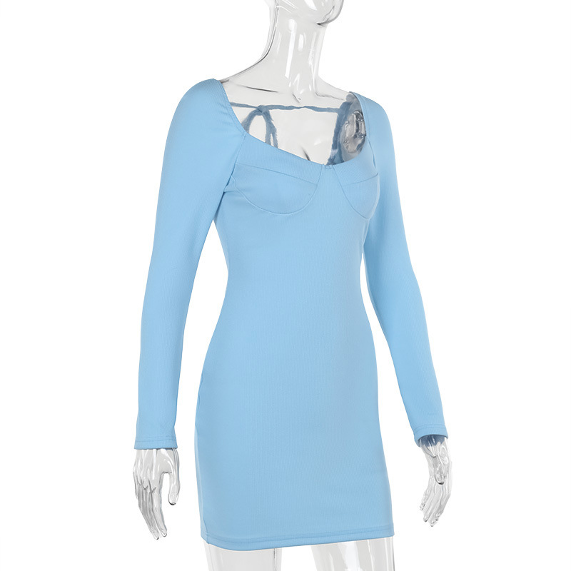 Bodycon Knitted U-Neck Full-Length Sleeve Skirt