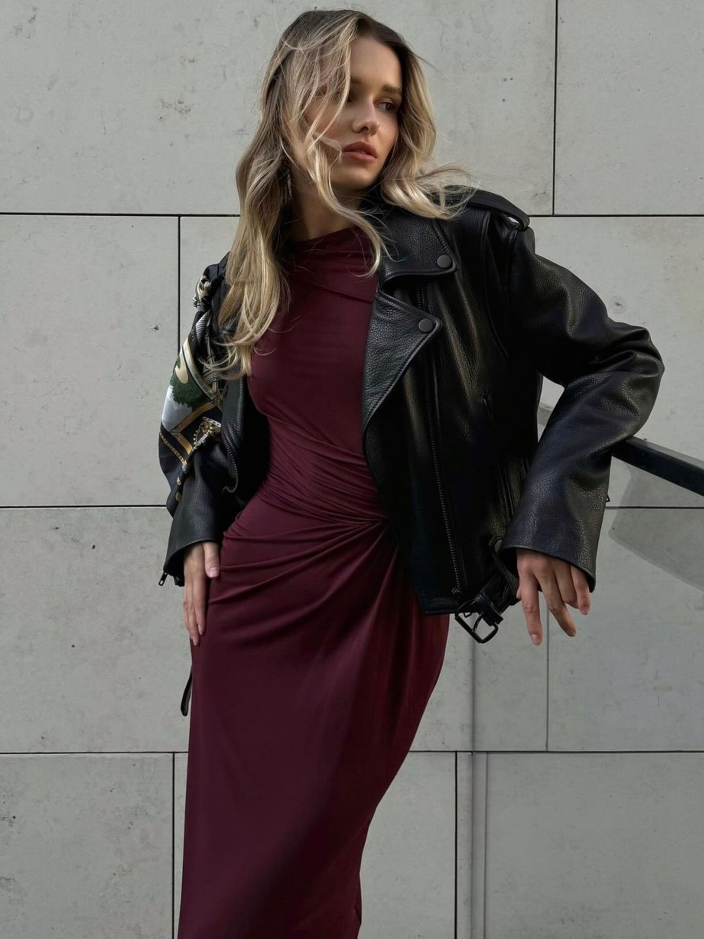 Round Neck Sleek Ruched Polyester Dress