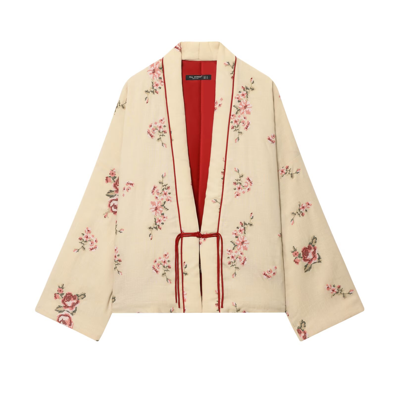 Flower embroidery V-neck long sleeved cotton jacket
