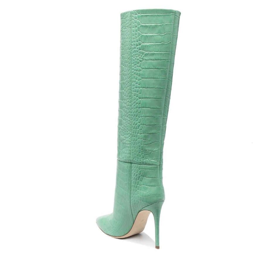 Women's High Boots Crocodile Print Slip-on Long Boots Women Sexy High Heels Designer Shoes Stiletto Concise Demonia Boots