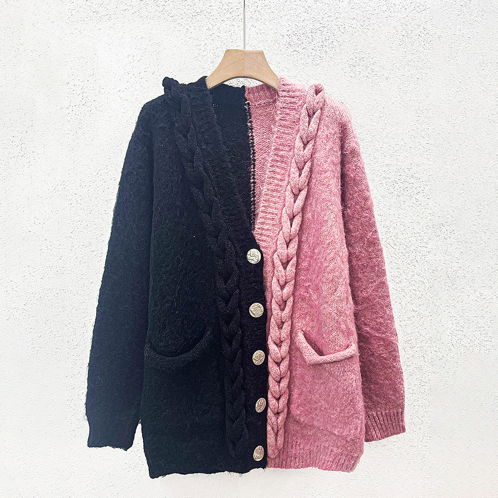 Ladies Colorblock Chunky Oversized Knitted Cardigan