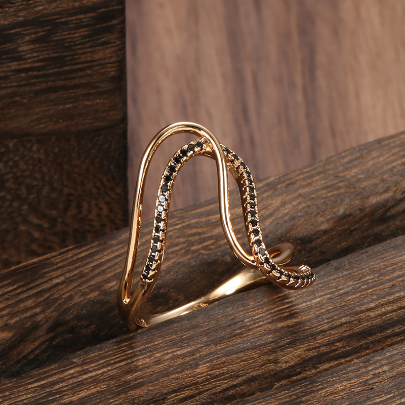 Korean fashion micro-paved zirconia ring for women, fashionable and personalized irregular ring