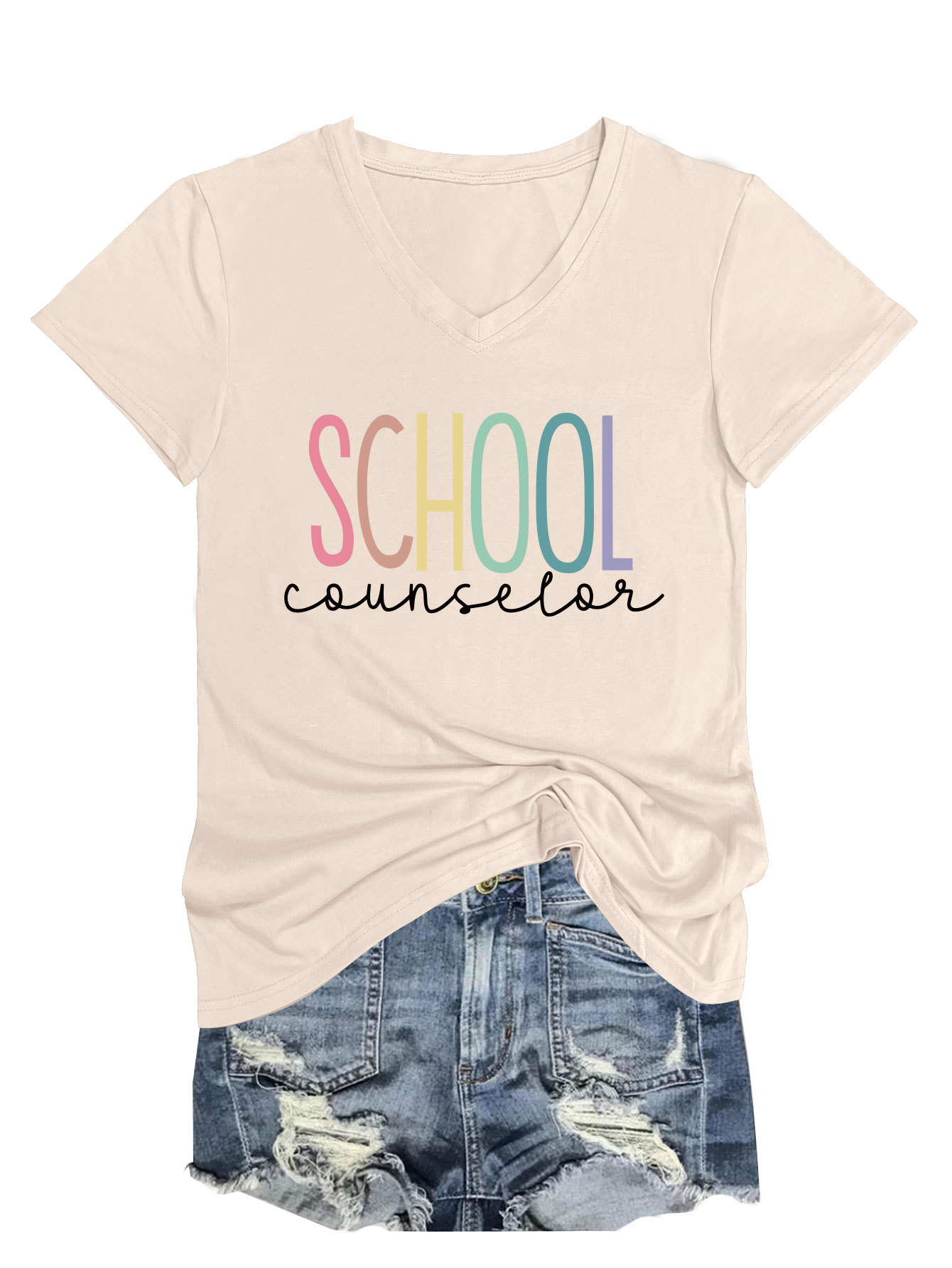 Ladies V-Neck Geometric Print Tee