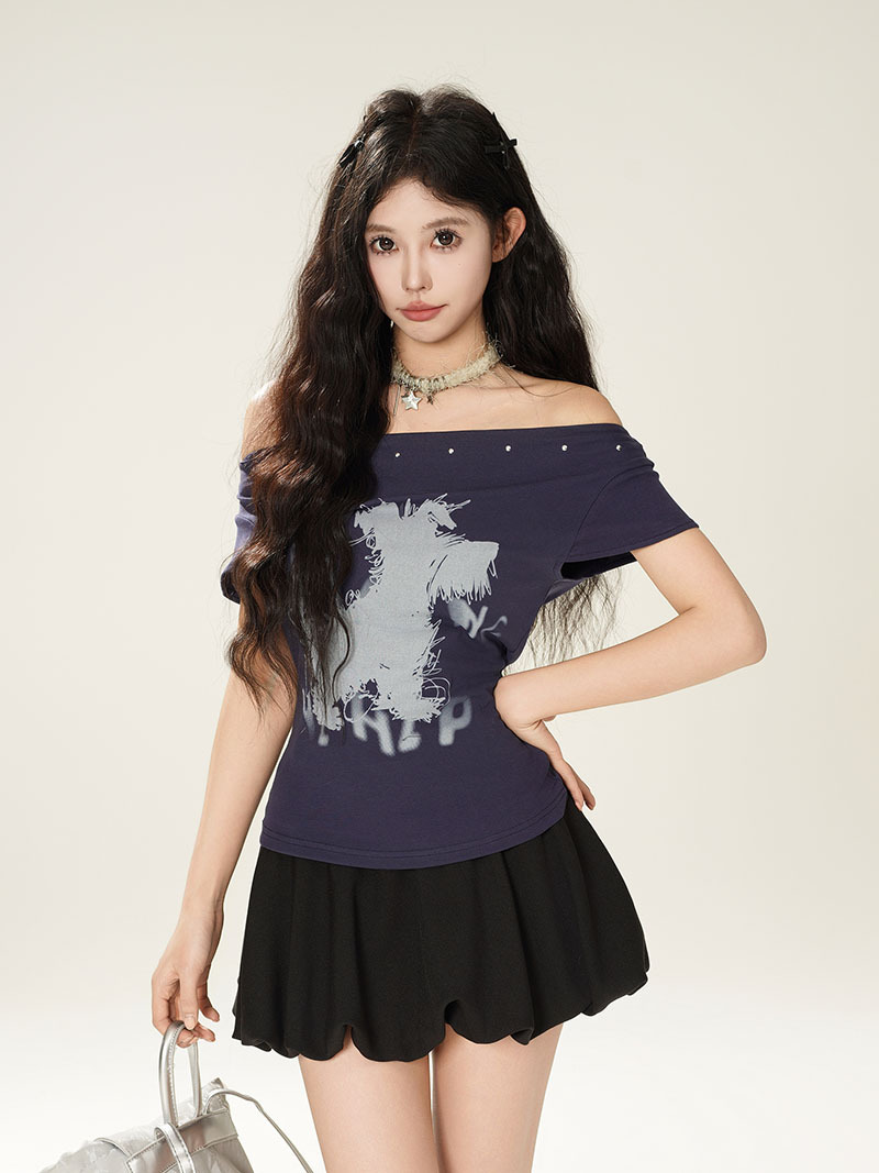 Summer New Slim Off-Shoulder Crewneck One-Shoulder T-Shirt