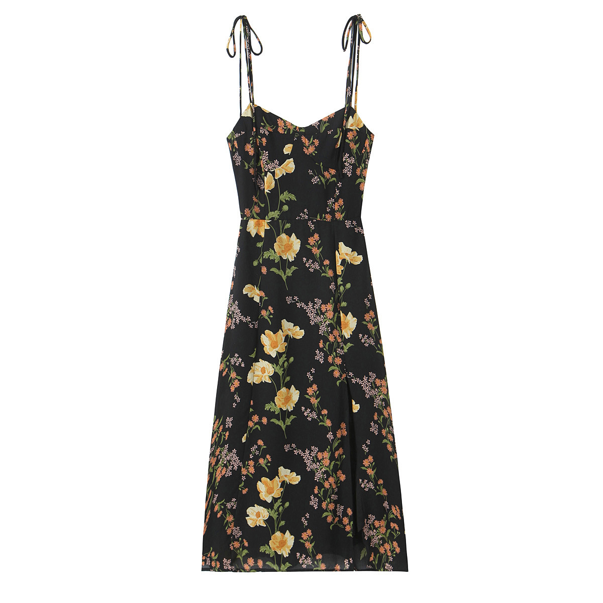 Floral Print High-Waisted Sexy Side Slit Hem Strapless Dress