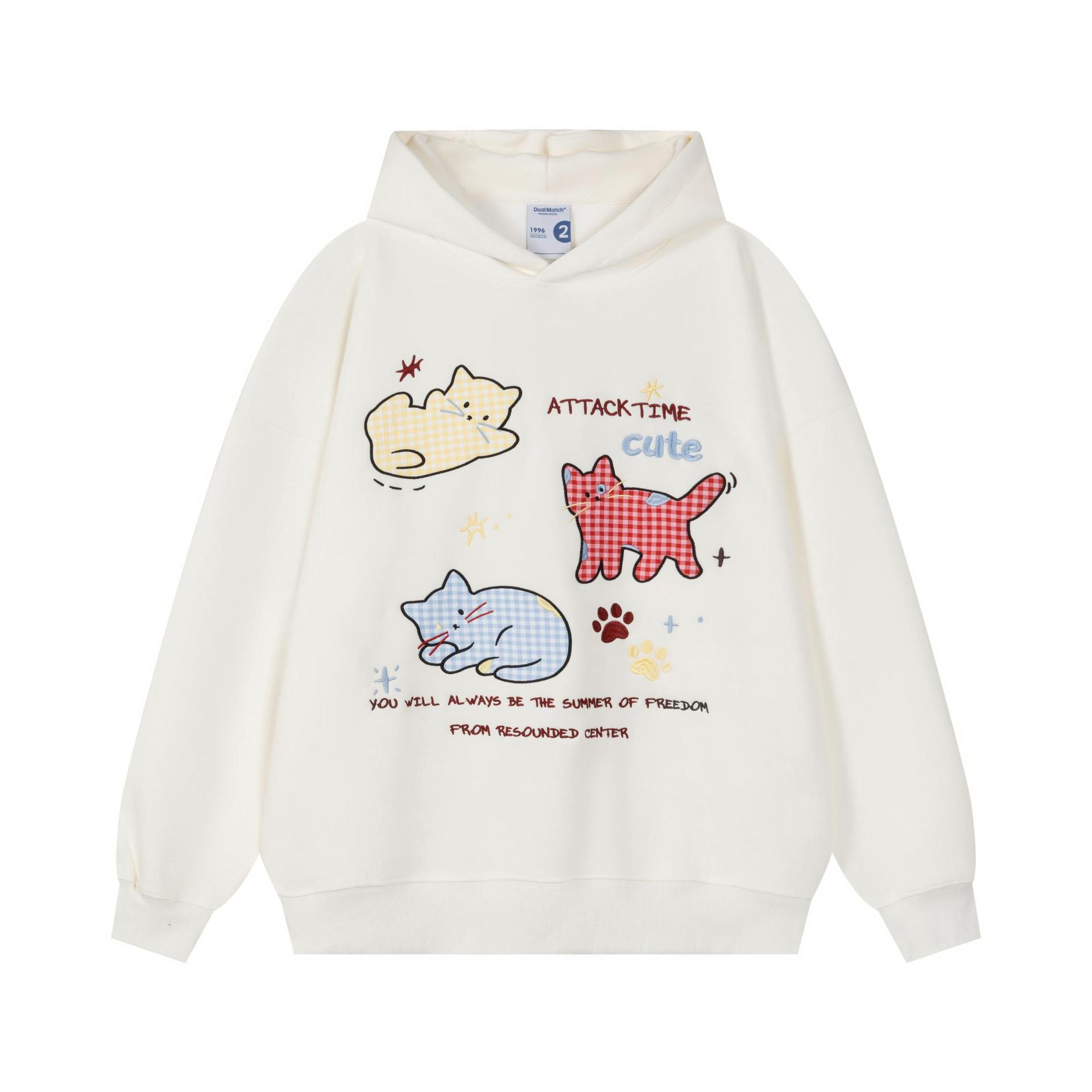 Cotton Kitten Applique Long Sleeve Hoodie