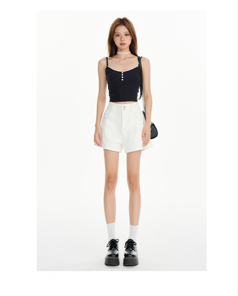 Light Blue High-Waisted A-Line Denim Shorts for Women Loose and Slim Fit Wide-Leg Hot Pants