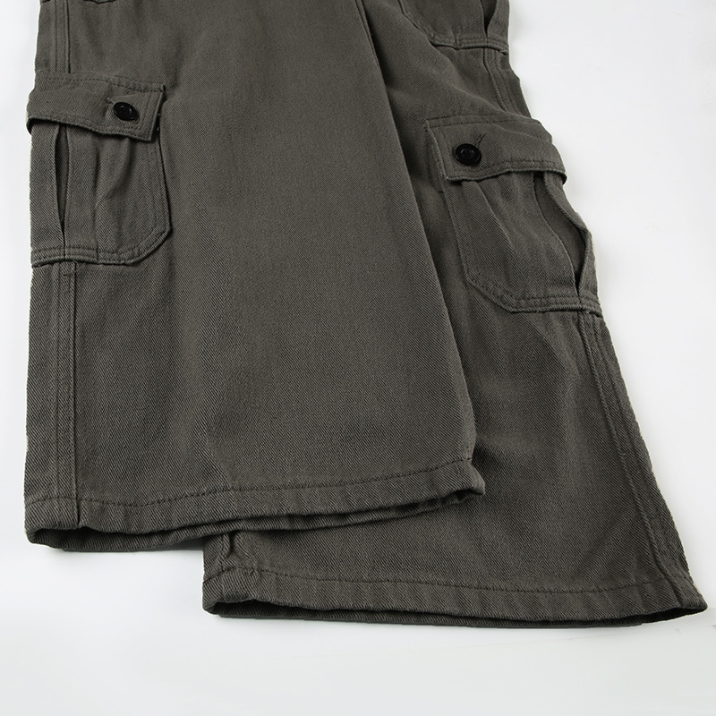 Low waisted workwear women's double row buckle multi pocket splicing straight leg wide leg jeans