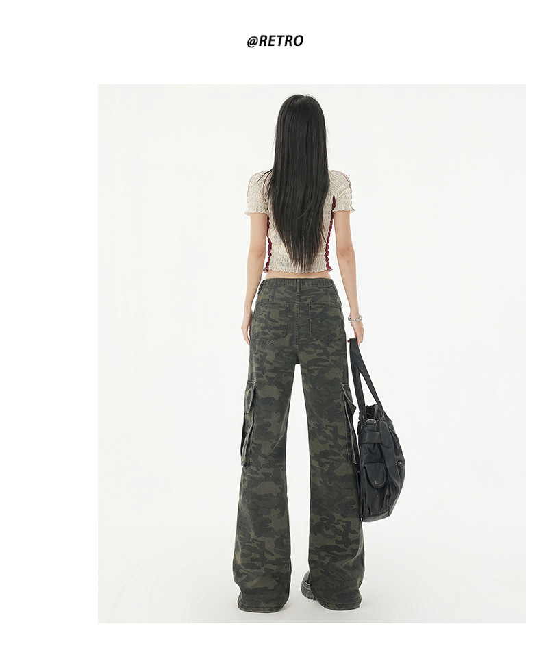 Women's Camouflage Flared Jeans Loose Hip Hop Trumpet Work Pants