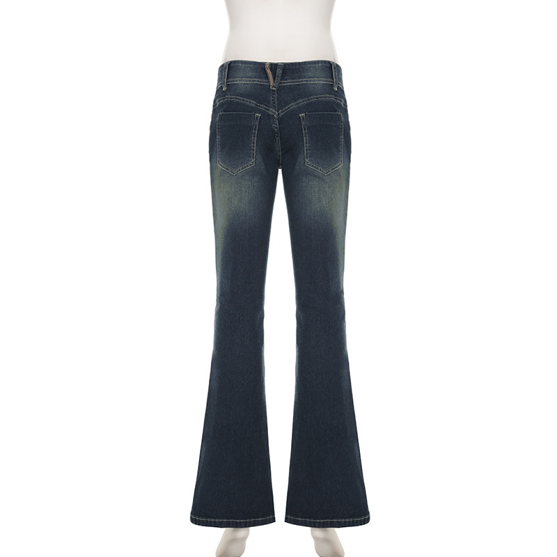 Low waist wash water slimming versatile slim fit flared jeans