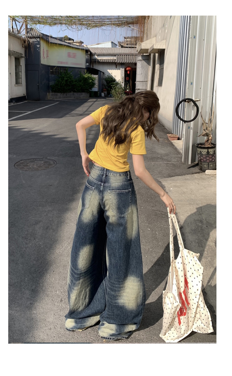 Women's Wide-Leg Jeans Low-Waist Loose Washed Straight Pants