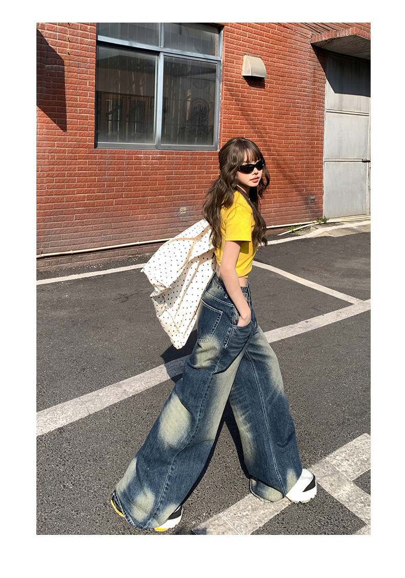 Women's Wide-Leg Jeans Low-Waist Loose Washed Straight Pants