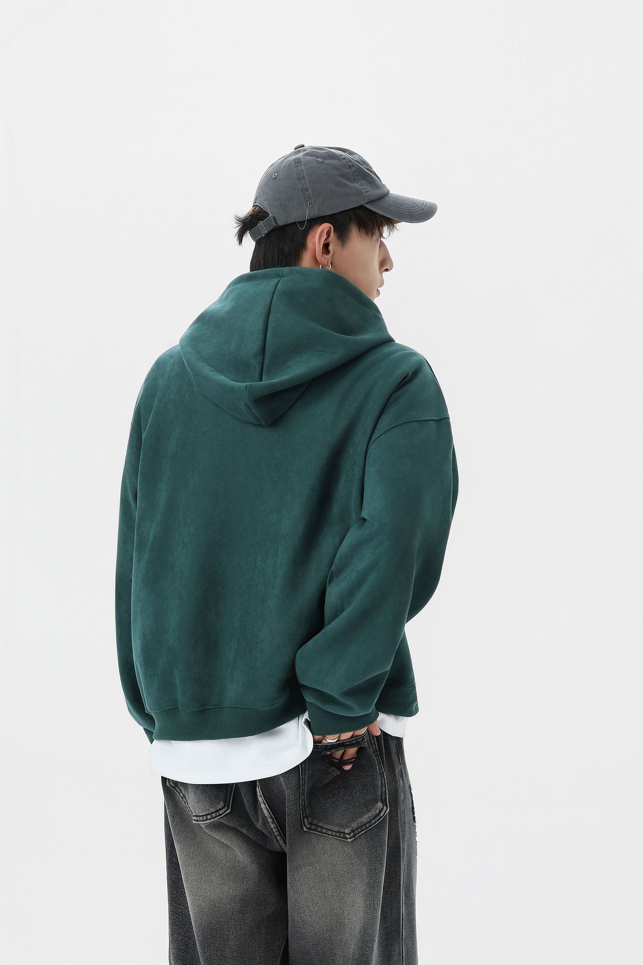 Streetwear Men Oversized Cropped Patterned Hood Zip Sweatshirt