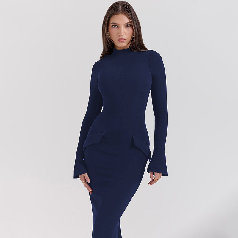 Tailored Round Neck High Waist Spandex Dress