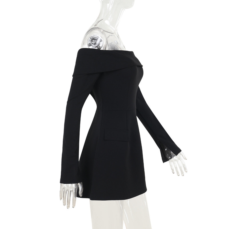 High Waist Single-Strap Long Sleeve Polyester Mini Dress