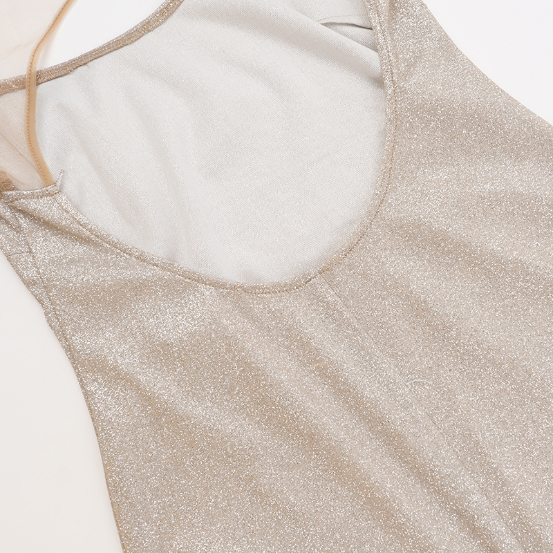 Shimmery Spaghetti Strap U-Neck Bodycon Maxi Skirt
