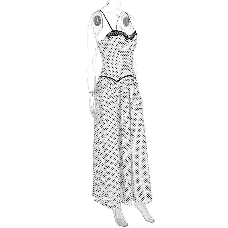 Backless camisole white polka dot dress for women's wear