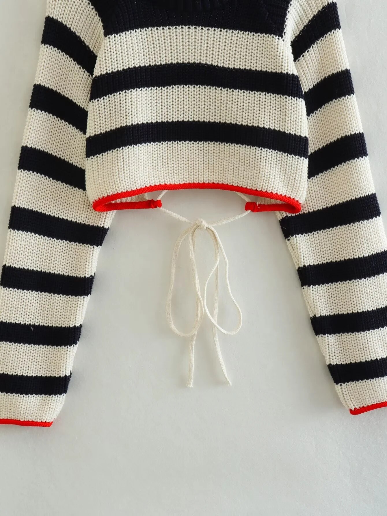 Women's Striped Knit Crewneck Open Back Wrist-Length Sweater