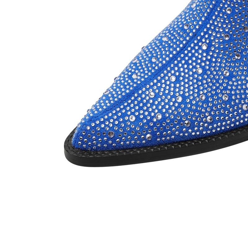 Ladies Tapered Toe Chunky Suede Crystal Mules