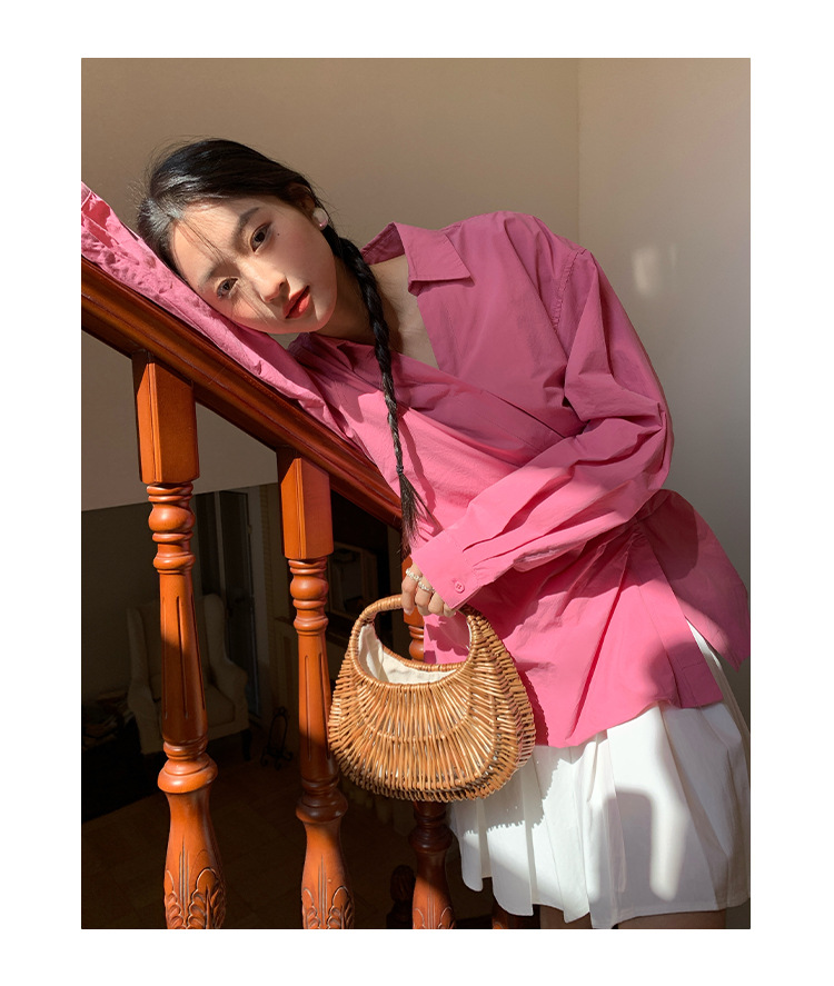 Ladies' Oversized Polo Collar Full Sleeve Gathered Shirt