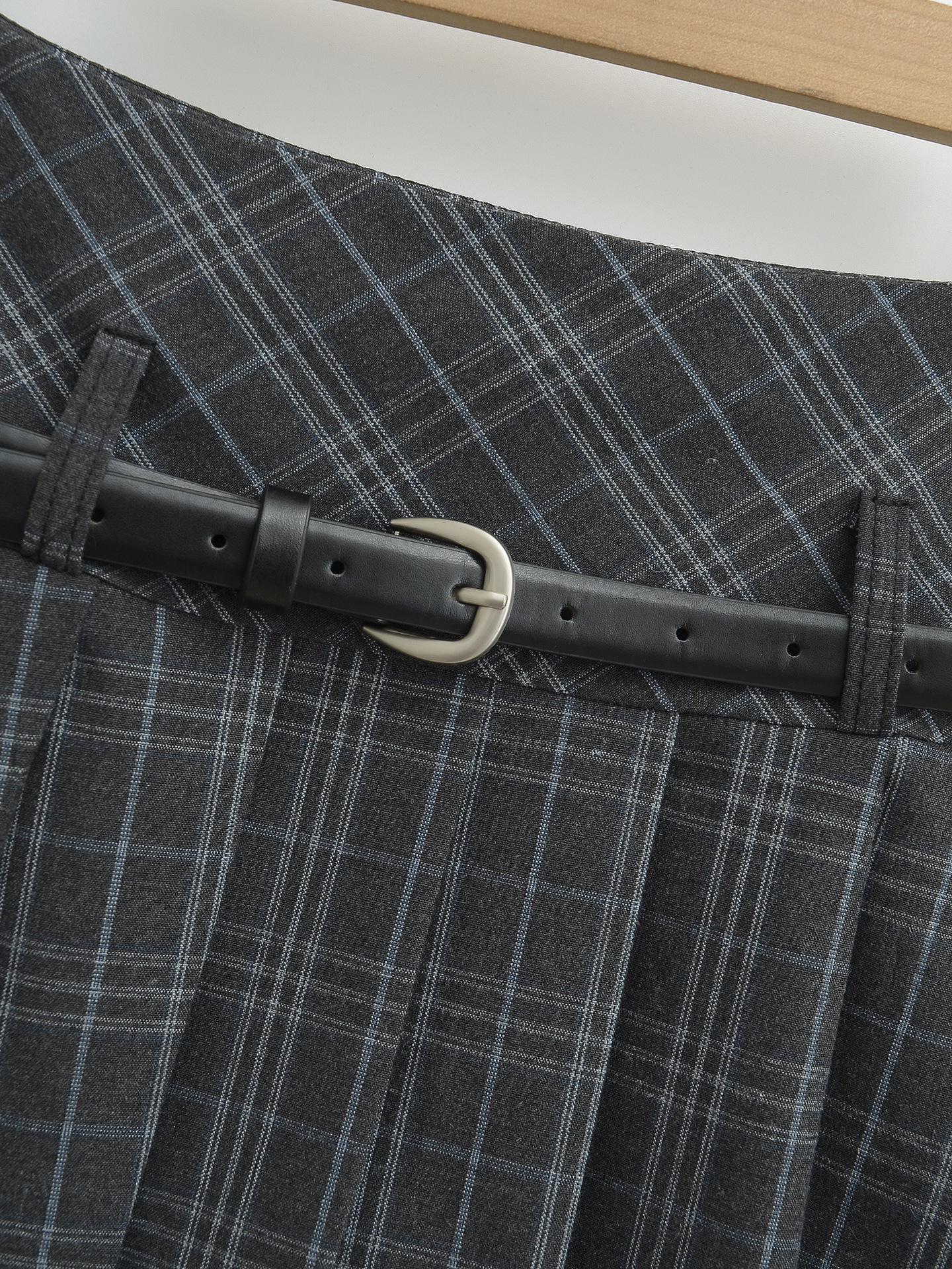 High Waist Slimming Small Plaid Belt Pleated Skirt Short Skirt