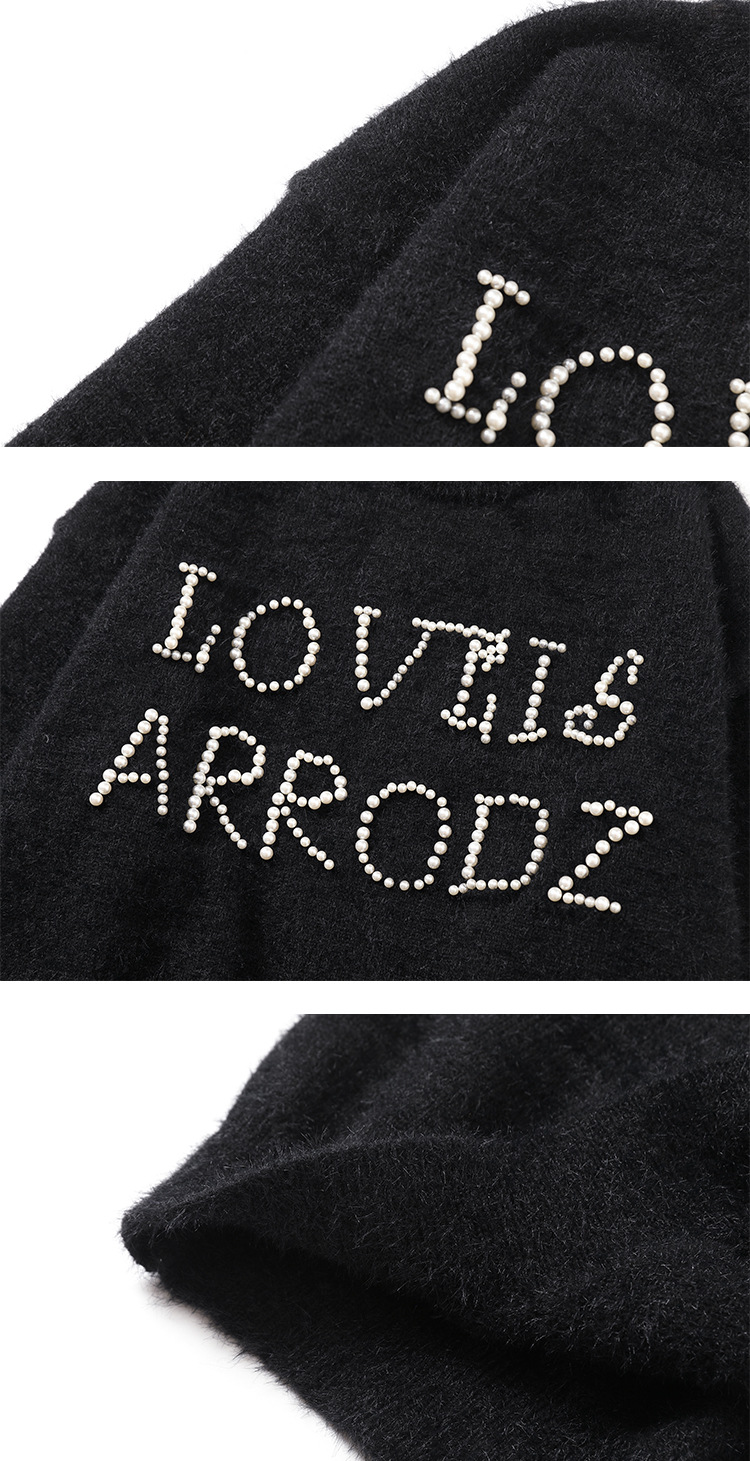 Pearl letter sweater imitation mink fur knitted sweater