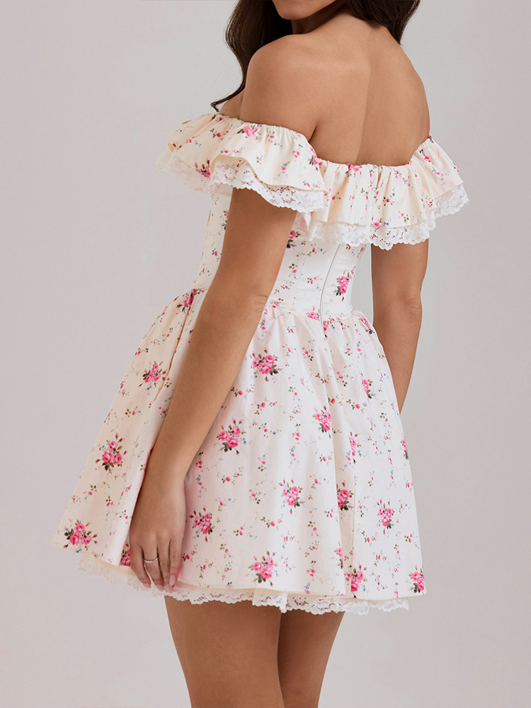 Asymmetrical Ribbon Flower Pattern Dress