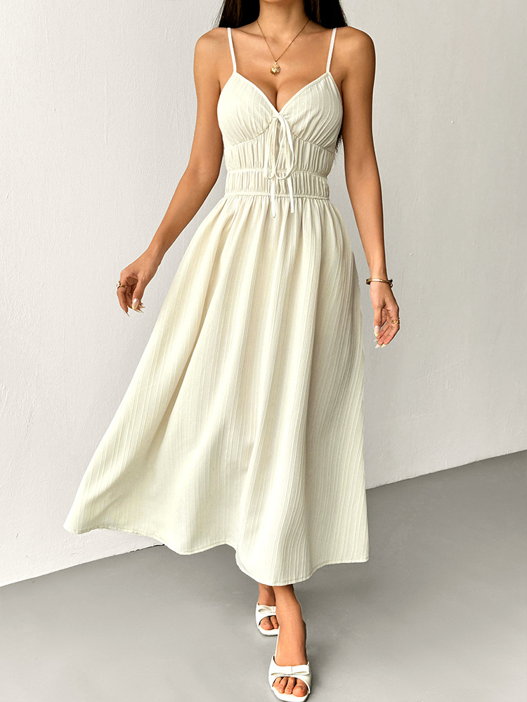 Open Back Bandeau Maxi Dress Waist Tie