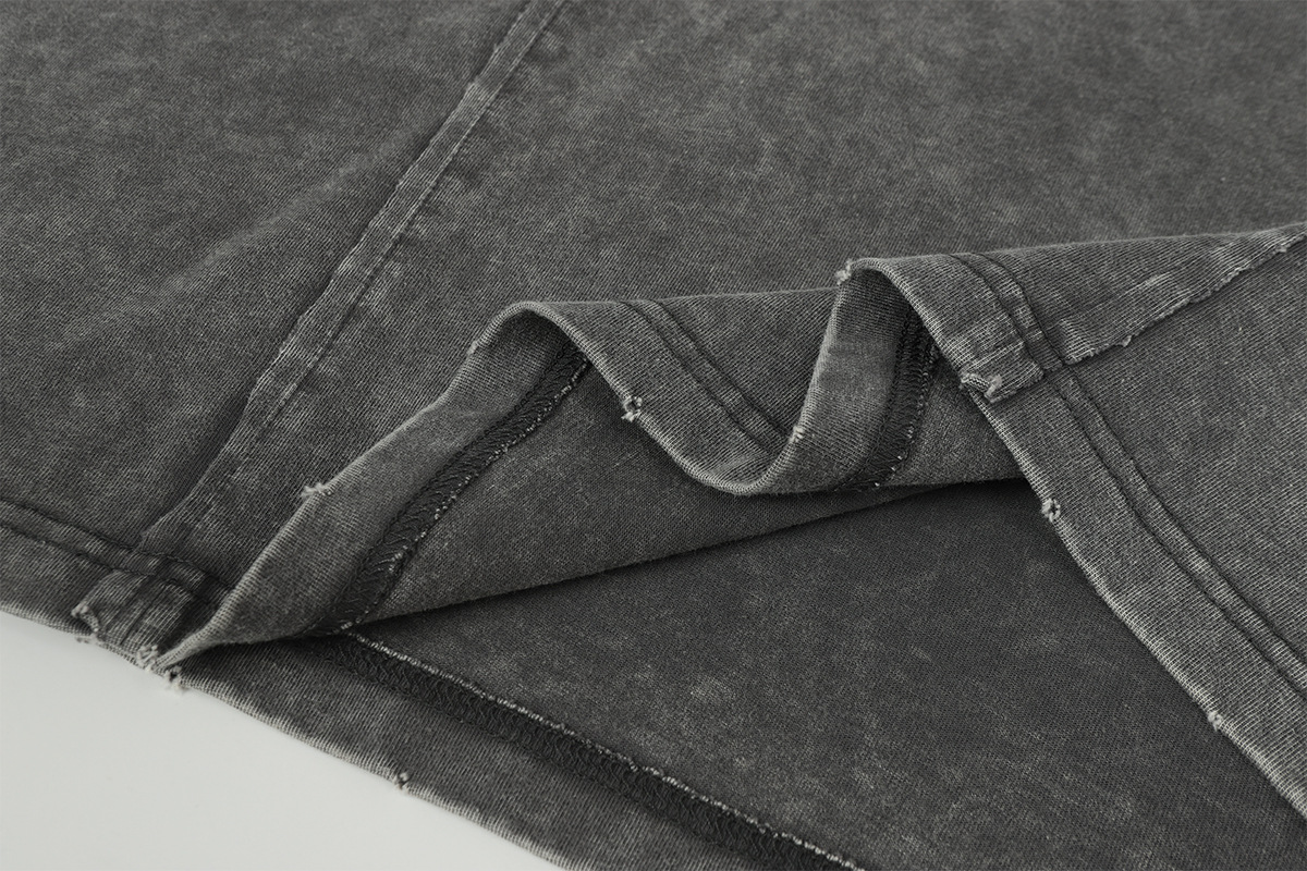 Vintage Frayed Raw-Edge Utility Cotton Crew Hoodie