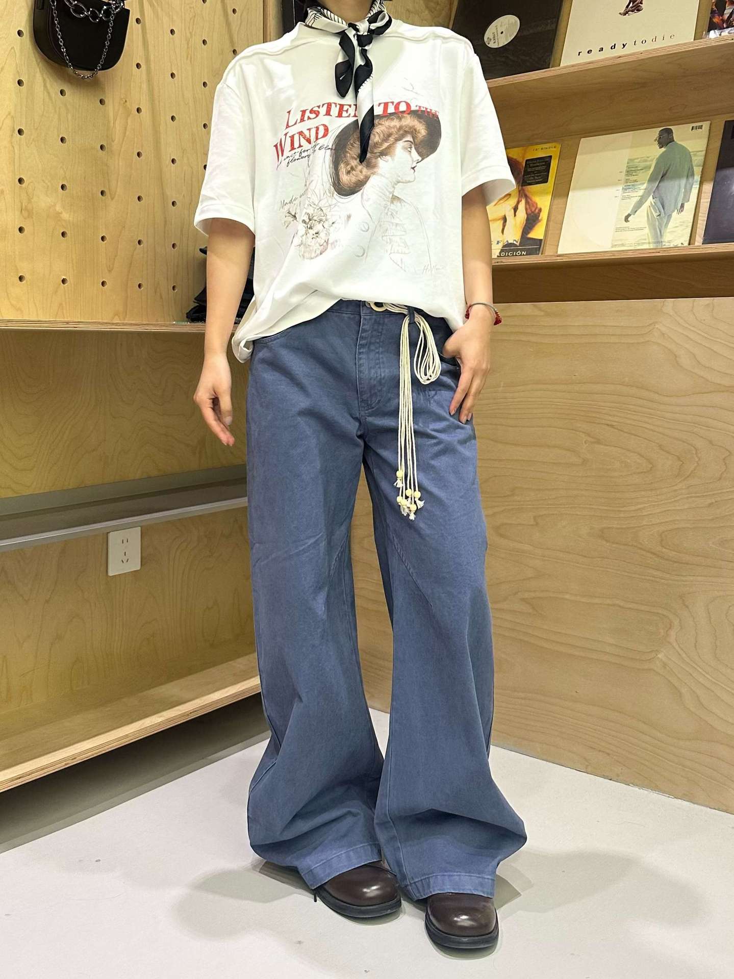 Vintage Washed Blue Baggy Loose Casual Pants