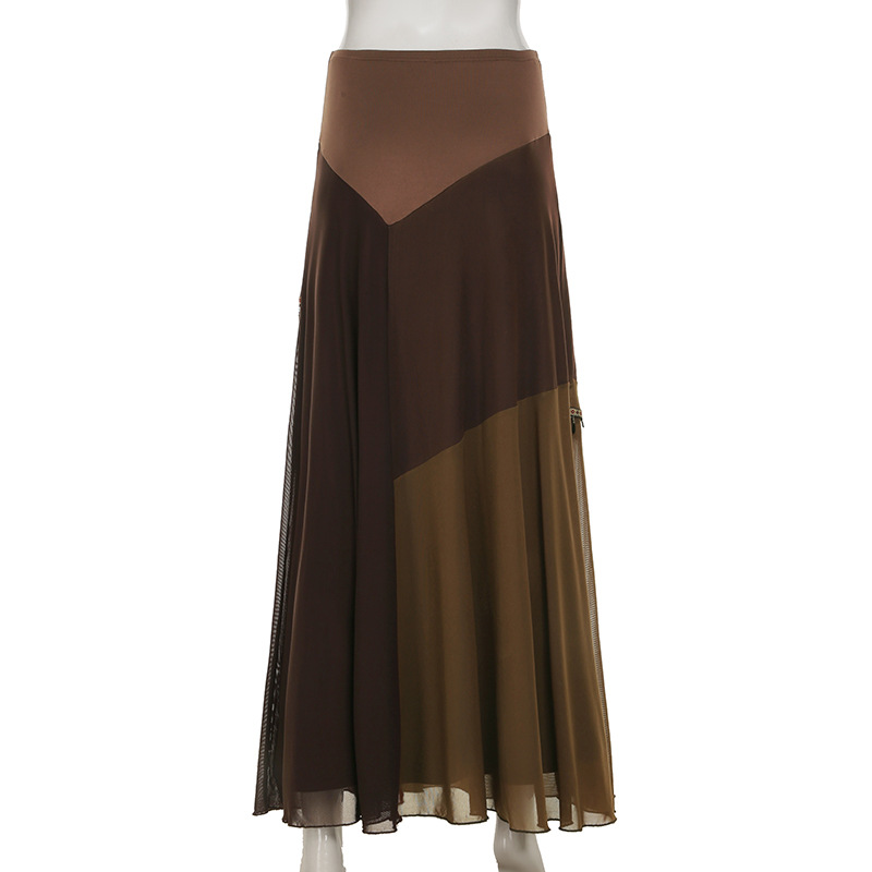 Vintage Print Irregular Hem Lace-Up Mesh Dress with Ruffle Edge and Strapless Design