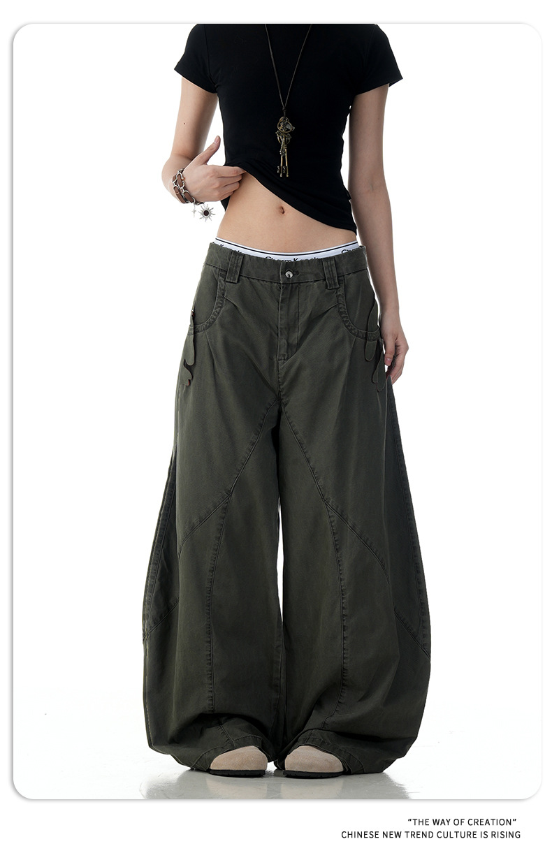 Pants with Washed-Out Pockets for Men and Women Loose Fit Casual Banana Trousers
