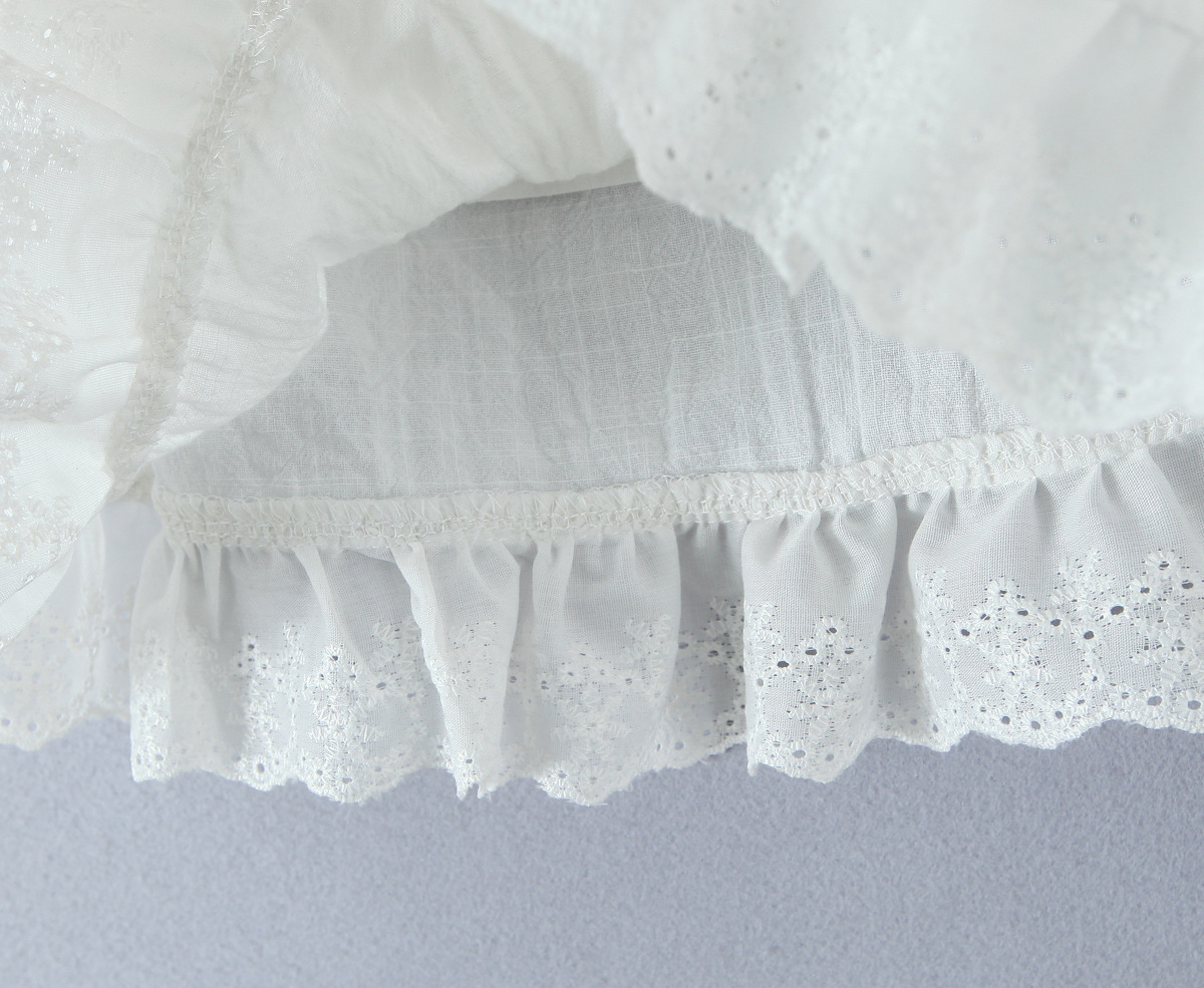 Ivory Cotton Mushroom Eyelet Gathered Top