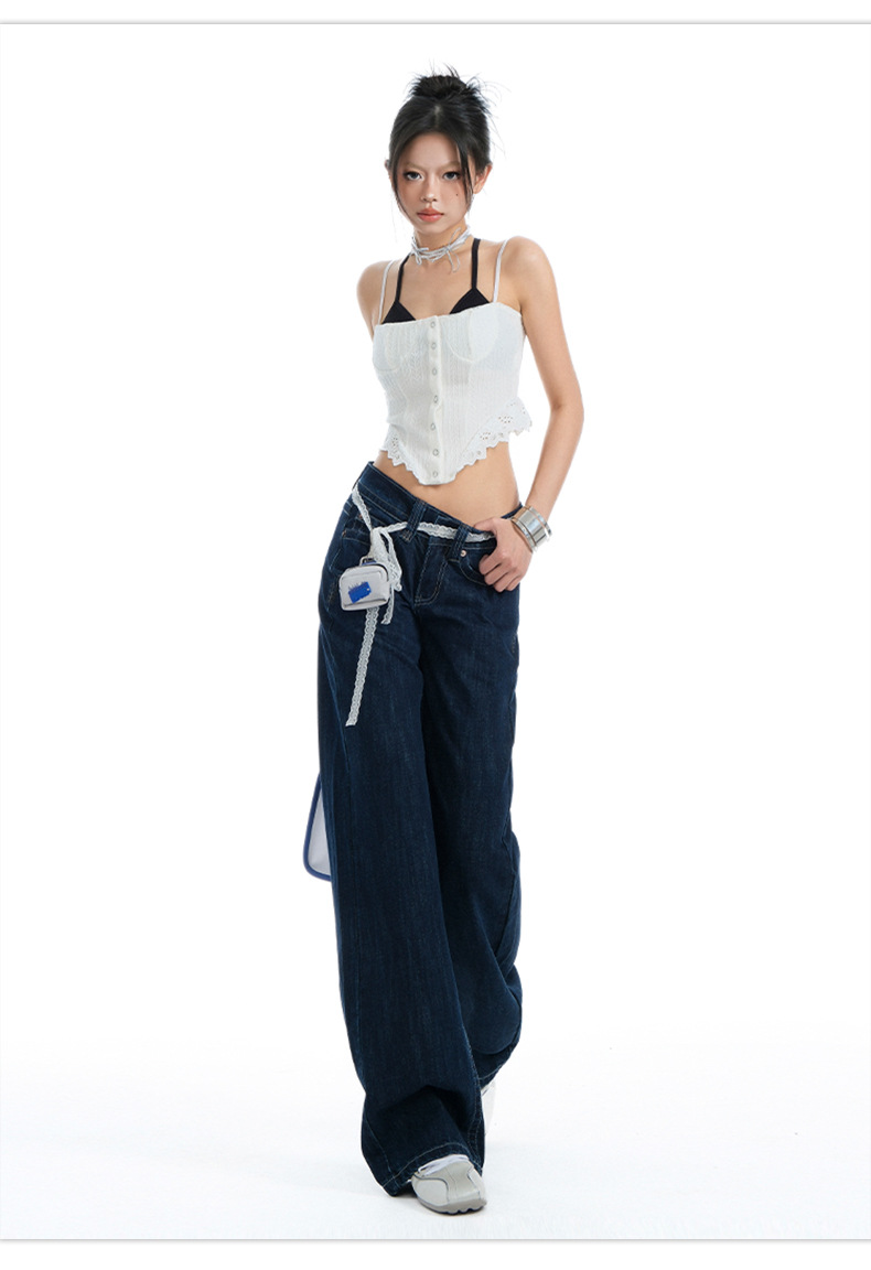 Women's Original Color Straight Leg Jeans Low Waist Slim Wide Leg Long Pants