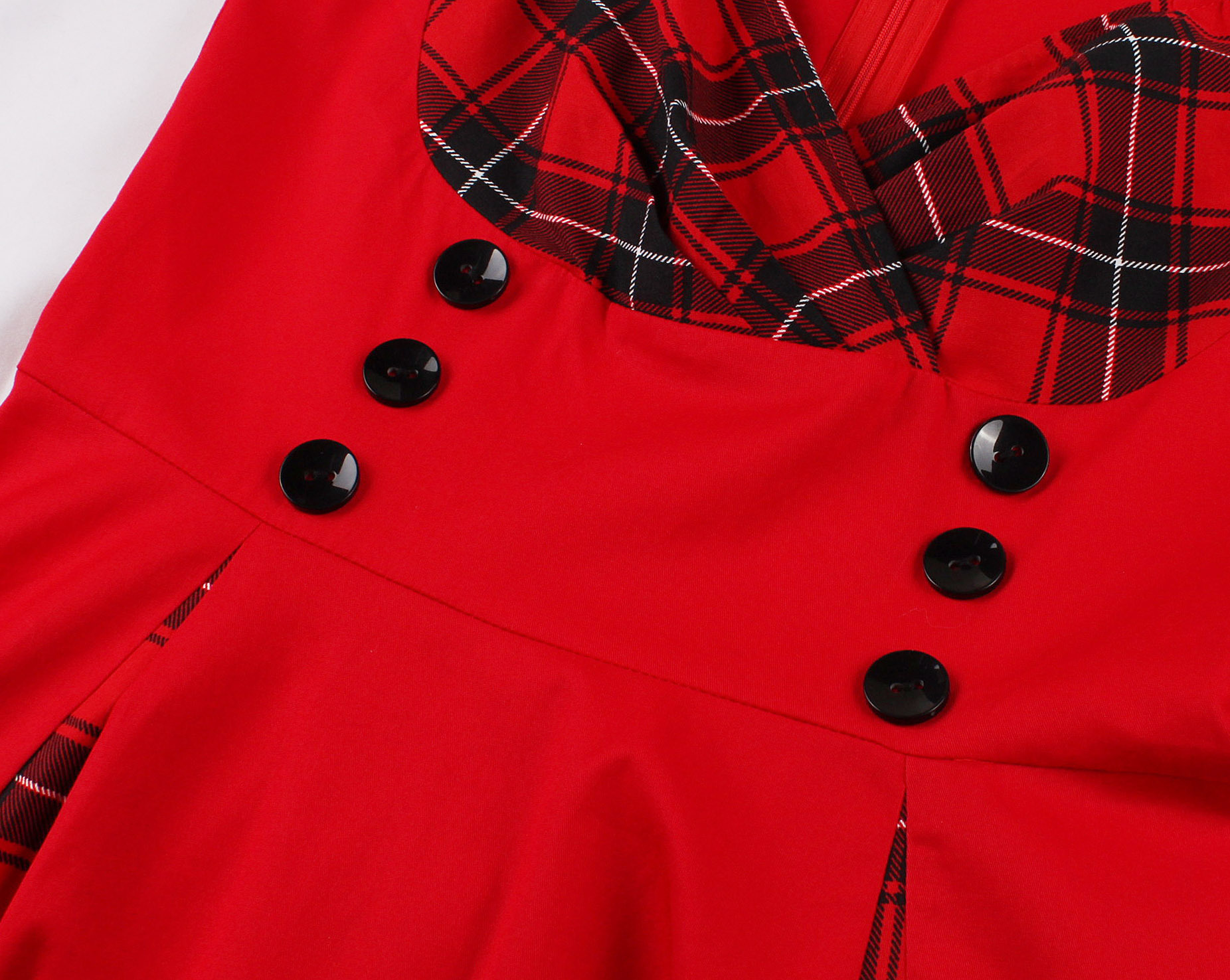 V-Shaped Neck Sleeve-Free Checkered A-Line High-Waist Midi Dress