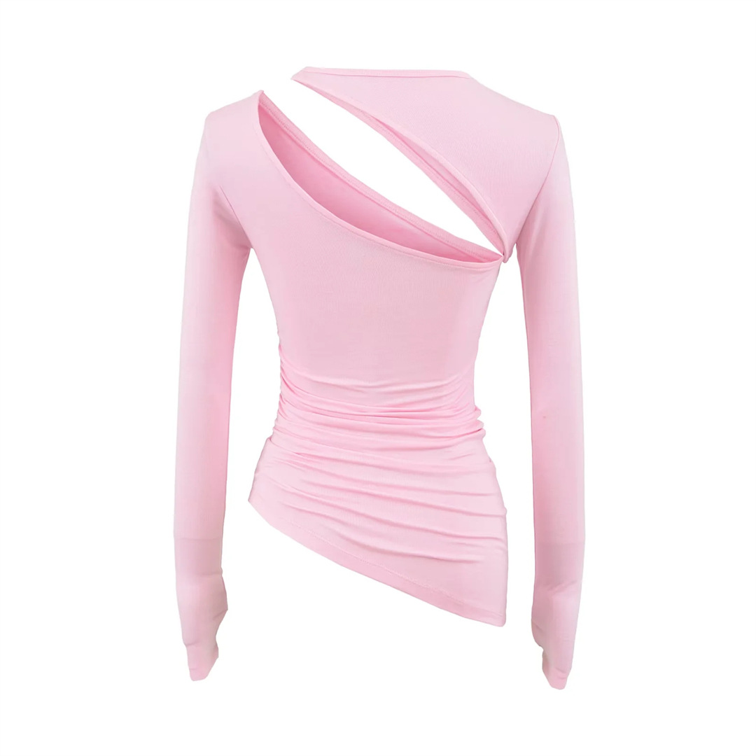 Irregular Collar Slim Removable Strap Full Arm Top