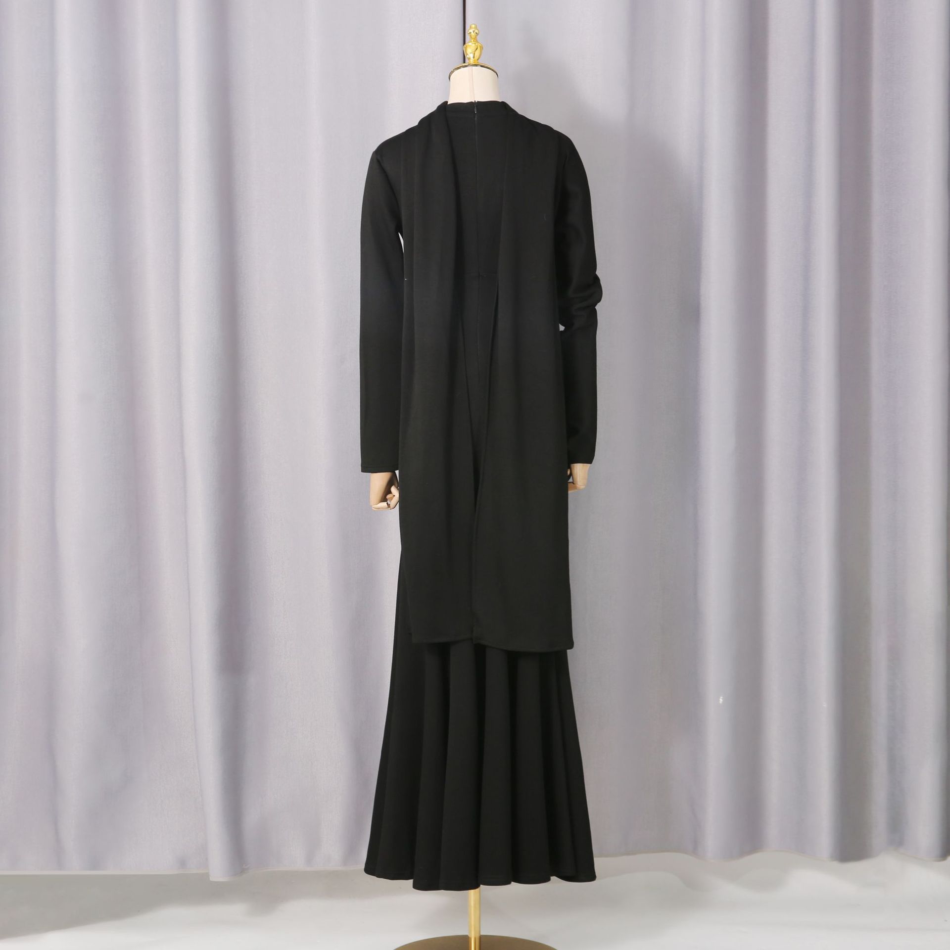 Tailored Polyester Maxi Dress with Ruched Bodice