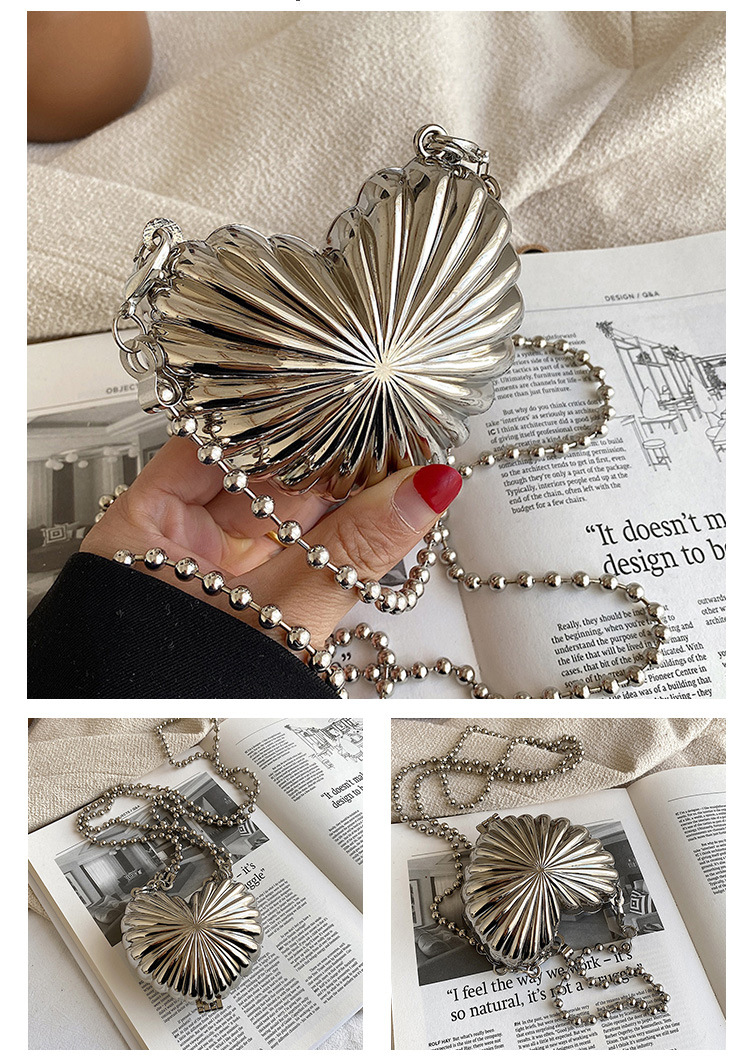 Mini Heart Shell Bag For Women Fashion New High Quality Alloy Design Handbag Female Beading Chain Shoulder Messenger Bag Femme