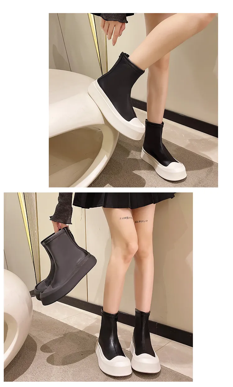 Winter New Thick Bottom Zipper Designer Women's Naked Boots Fashion Cute Casual Versatile Women's Flat Shoes Sexy Chelsea Boots