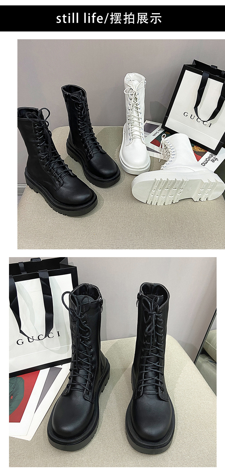Autumn and Winter British Style New Knight Martin Boots Women's Over Knee Thick Bottom Zipper Mid length Boots Single Boots Women's