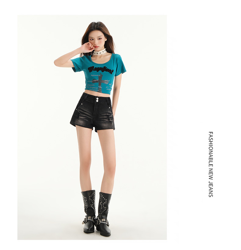 High-Waisted Distressed Denim Shorts for Women Arrival Elastic Outerwear Slimming A-Line Mini Skirt Hot Pants