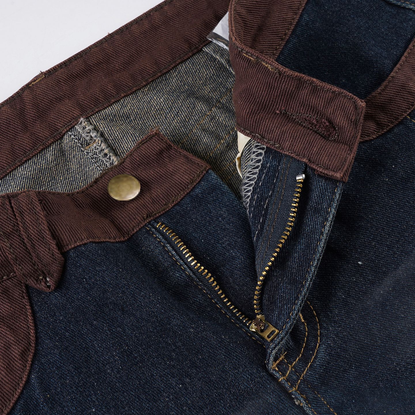 Street Motorcycle Retro Style Patchwork Color Block Flare Denim Pants Slim Fit Casual Long Trousers