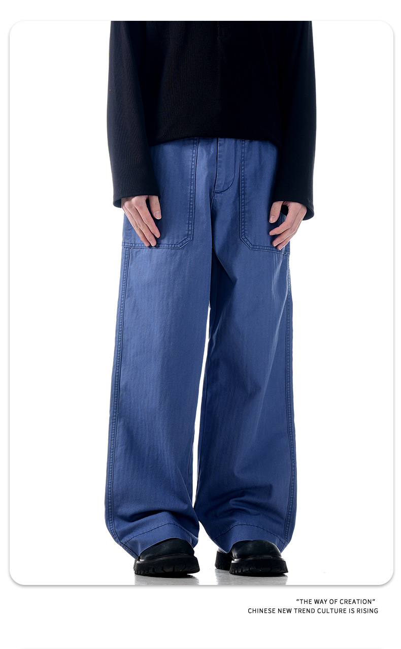 Pure Cotton Street Fashion Slim Fit Simple Loose Three-Dimensional Casual Work Trousers