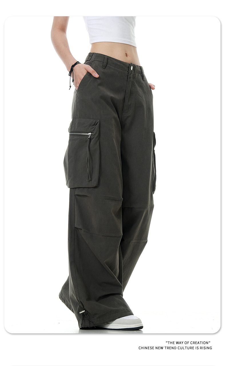 Vintage Multi-Pocket Slim Straight Loose Wide-Leg Casual Paratrooper Trousers