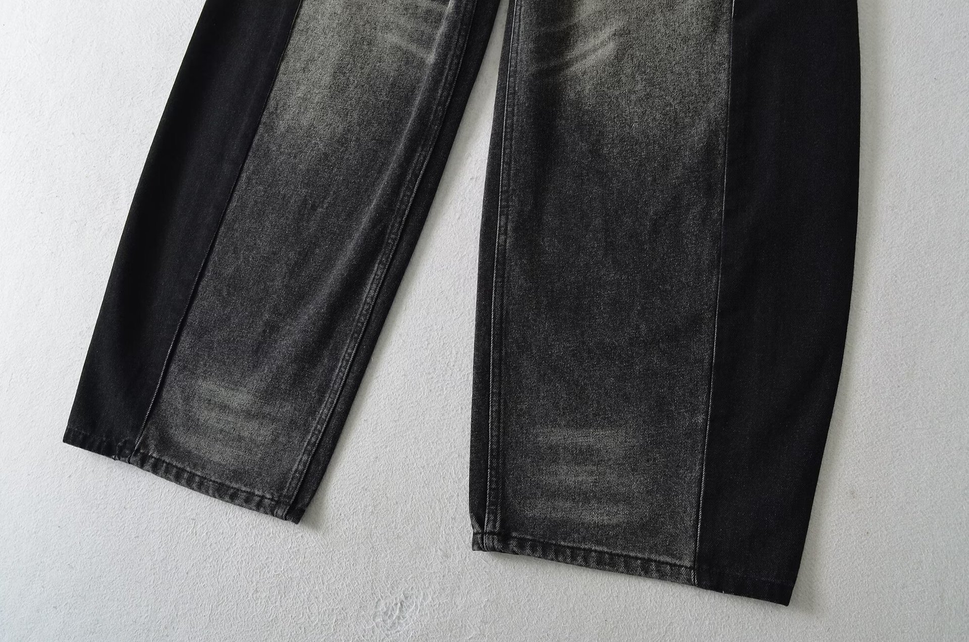 Vintage washed high waisted color blocked loose wide leg balloon pants jeans